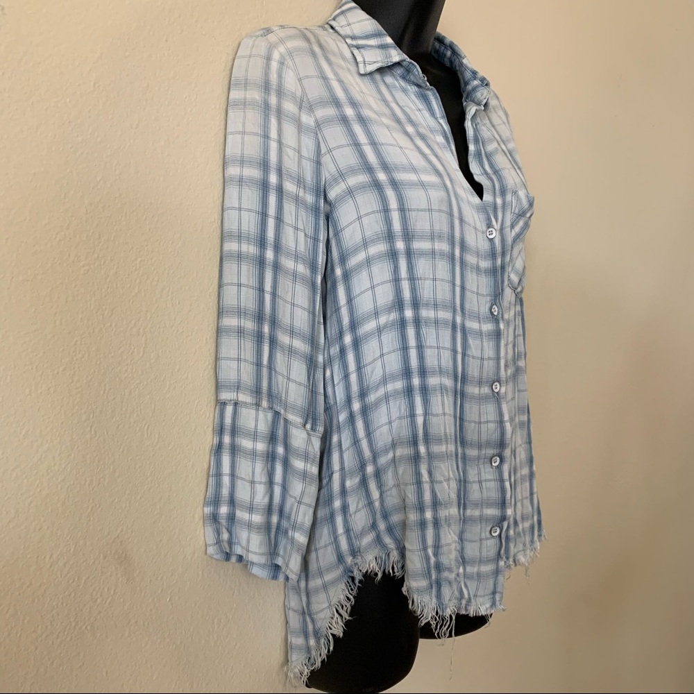 Cloth & Stone Blue White Frayed Button Up Flannel - Picture 3 of 7